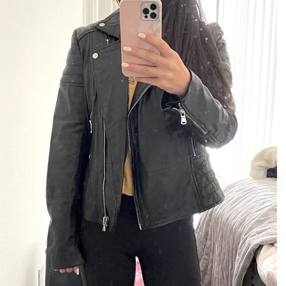 Barneys black 100% sheep leather jacket, size US 10 - Picture 3 of 10